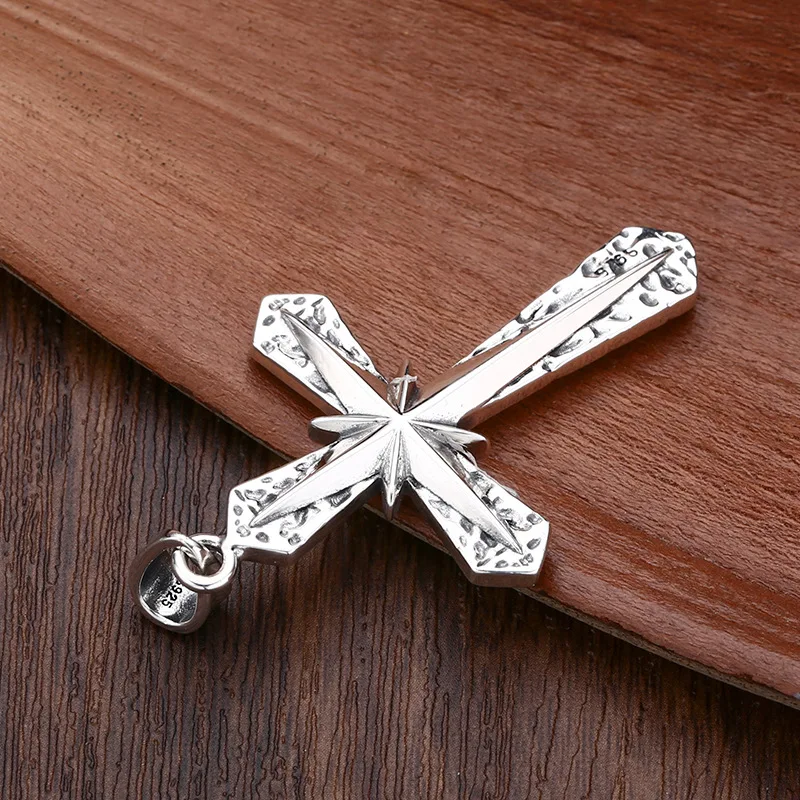 Панк-подвеска из стерлингового серебра 925 звездный крест мужское ожерелье кулон
