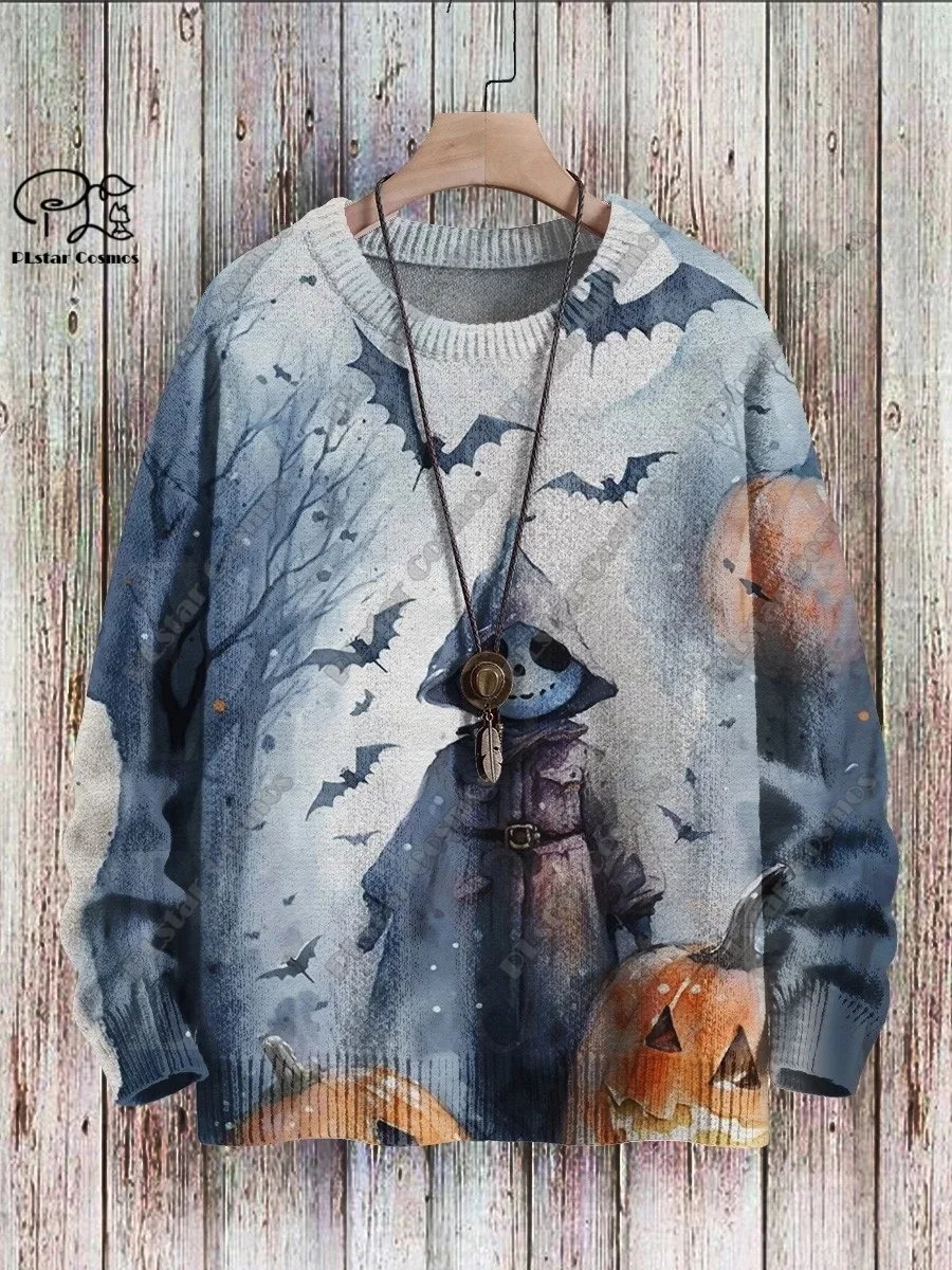 

3D printed Halloween series scary bat witch pumpkin pattern ugly sweater street casual winter sweater warm new product