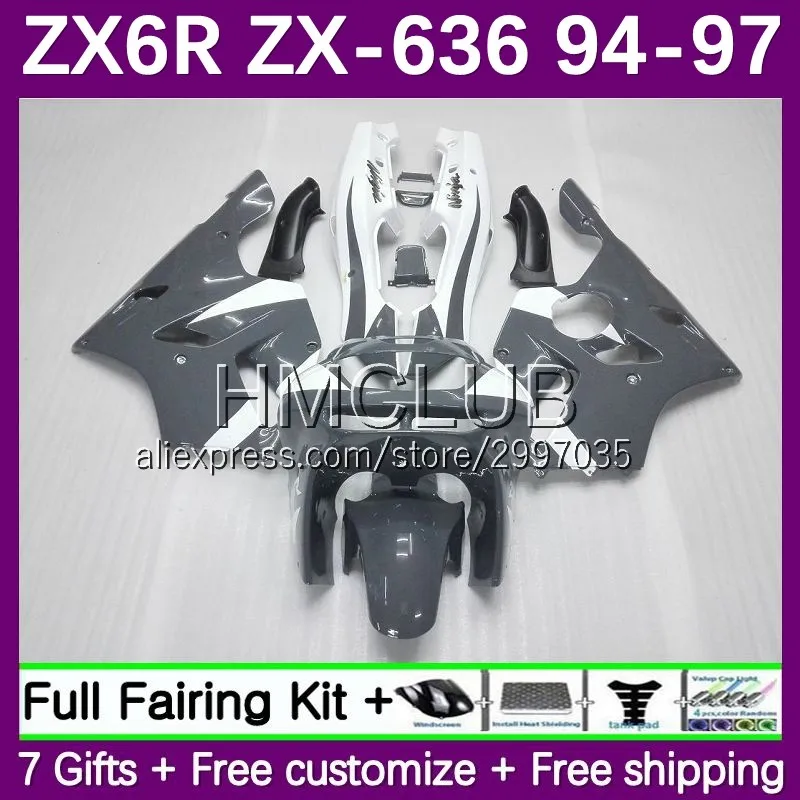 

Обтекатель для KAWASAKI NINJA ZX 6R 636 600CC ZX636 ZX-6R 70No.11, серый, белый, брикет 1994 1995 1996 1997 ZX6R 94 95 96 97
