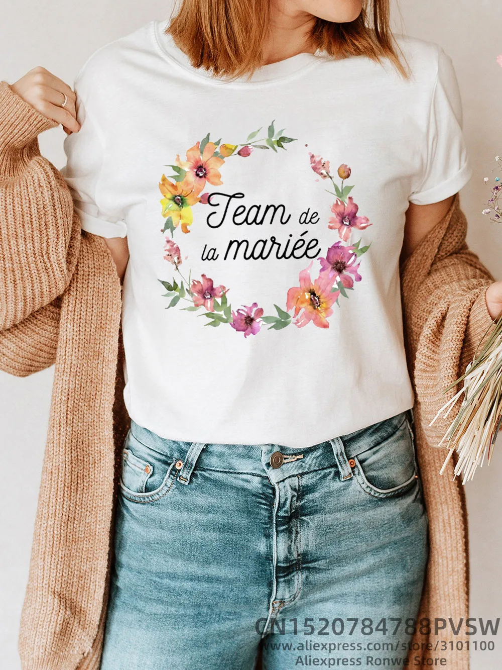 Женская хлопковая Футболка с цветочным принтом для невесты девичника EVJF De La Mariee