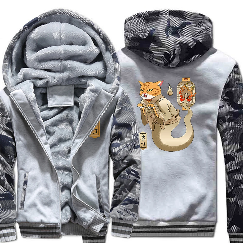 

Кимоно Cat'S Tail в стиле «ловит огонь», куртки, мужские зимние Утепленные толстовки, модная повседневная одежда, флисовый ветрозащитный спорти...