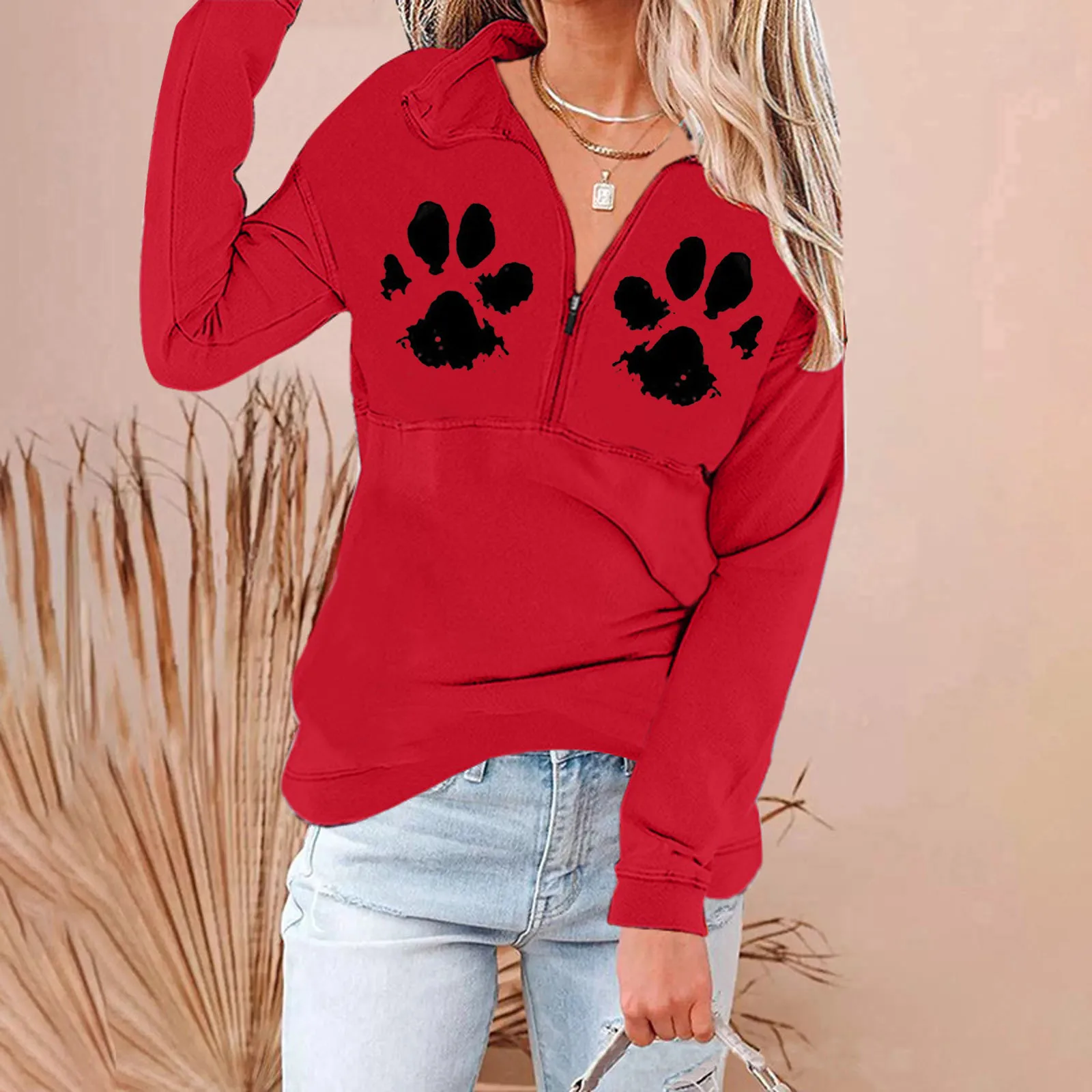 

Ladies Blouse Fashion Turn-Down Collar Zipper Classic Printing Long-Sleeves Loose Long Sleeve T Shirt Women No Boundaries