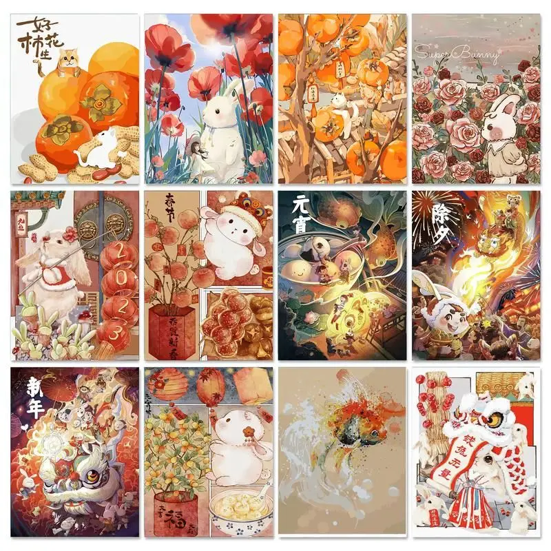 

Frame Oil Painting By Numbers Rabbit Modern Wall Art Pictures Acrylic Paint Hand Painted Canvas Diy Gift For New Year Home Decor