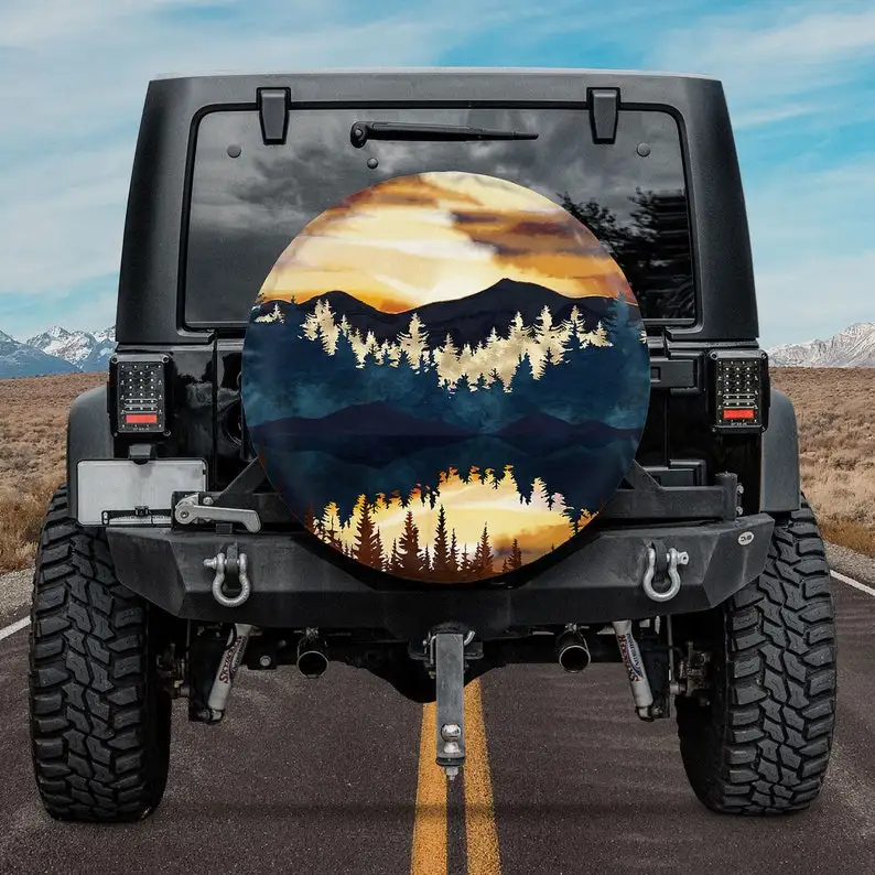 

RV Spare Tire Covers, Fall Sunset Spare Tire Cover With Or Without Backup Camera Hole, Back Tire Cover, Jeep Wrangler Tire Cover
