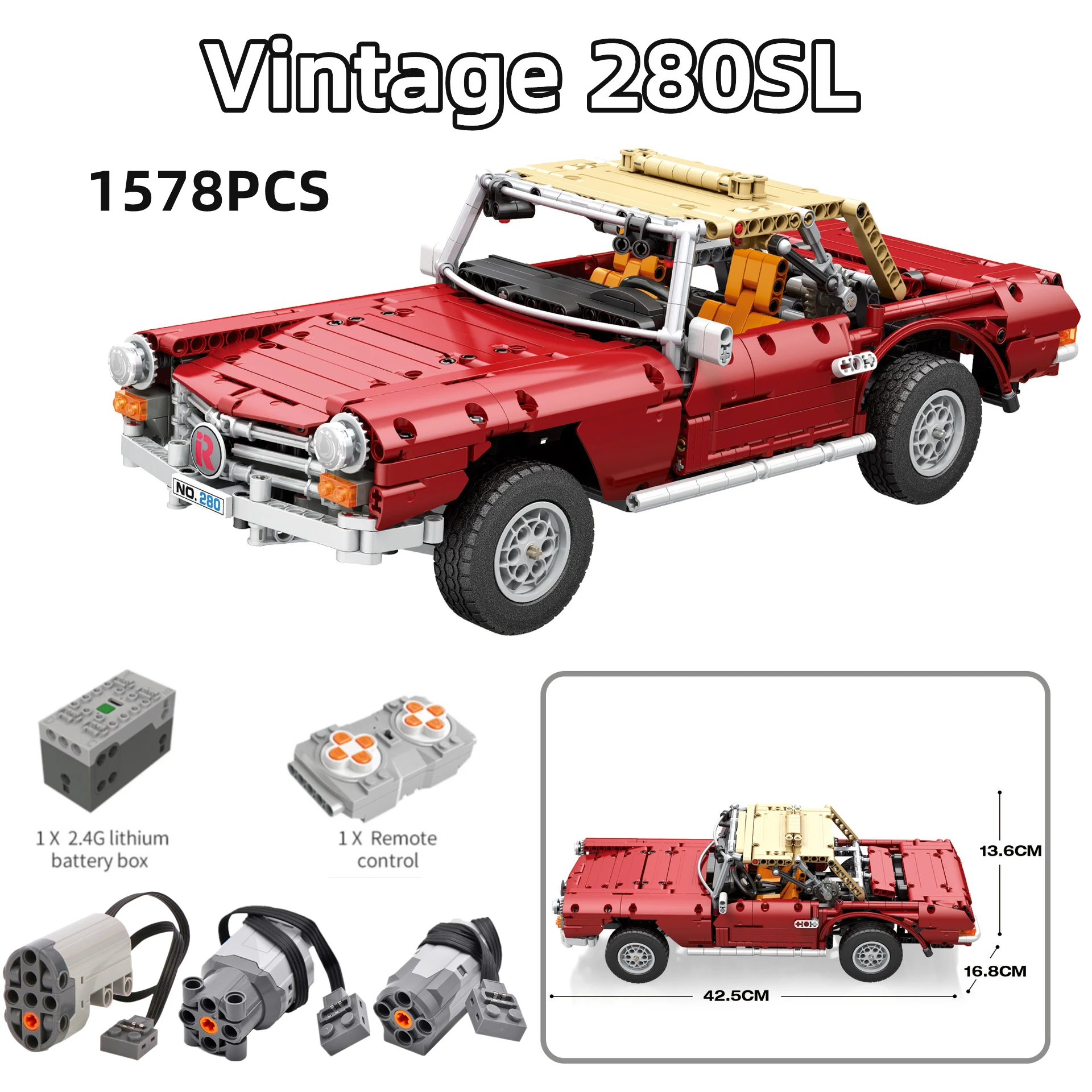 

Новинка, в наличии, 280SL винтажный дорожный автомобиль с дистанционным управлением, совместимый с MOC 52241, сборные блоки, кирпичи, игрушки, пода...