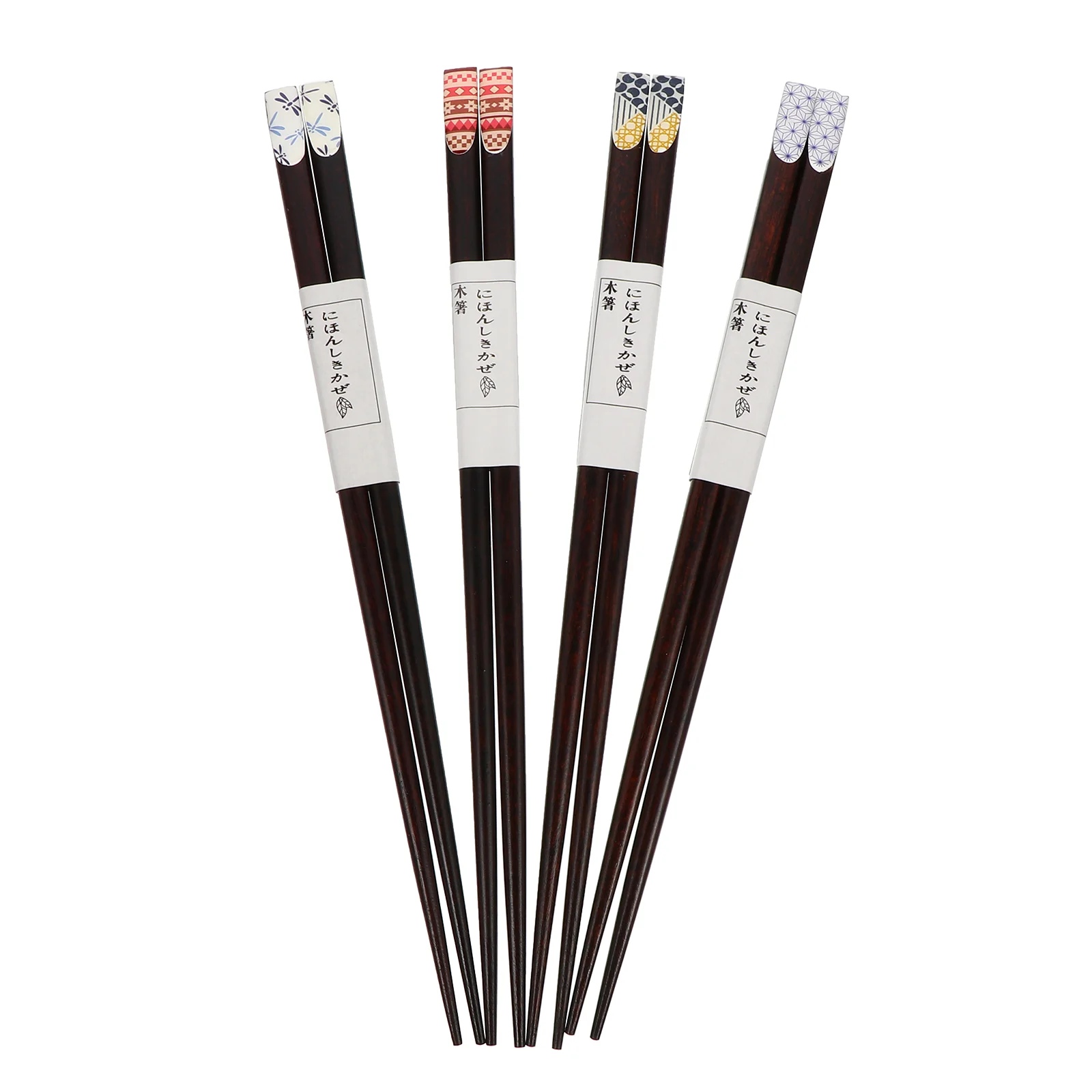 

4 Pairs Japanese Style Chopsticks Printed Wood Home Chopsticks Tableware
