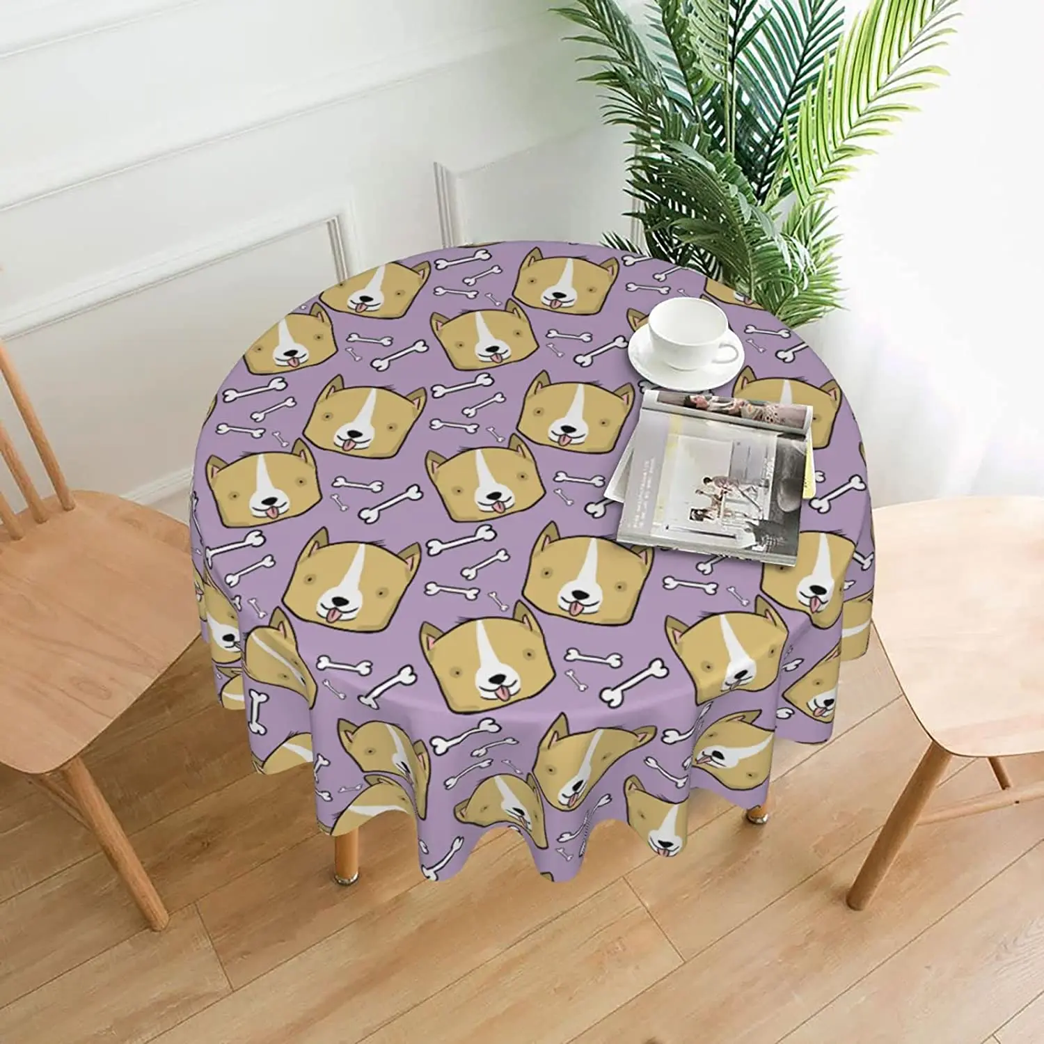 

Fat Corgi Round Tablecloth 60 Inch Decorative Waterproof Wrinkle Resistant Table Cover for Dinning Tabletop Picnic Party