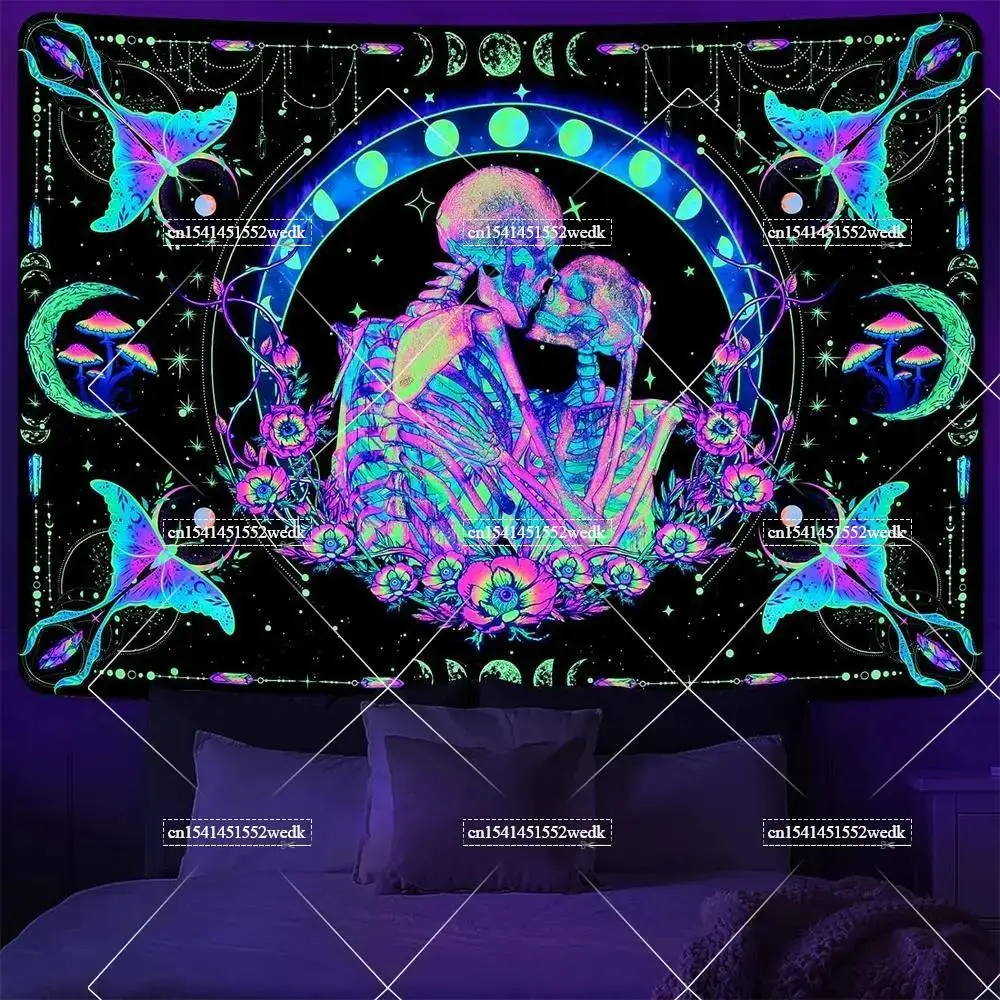 Хиппи Череп черный свет гобелен УФ реактивный Хэллоуин искусственный неон