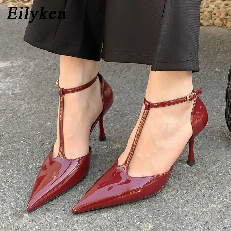 Фото Eilyken/весенние туфли-лодочки с пряжкой и ремешком, женские элегантные сандалии с острым носком, свадебные сандалии для выпускного вечера, обувь Zapatilla De Muje №5