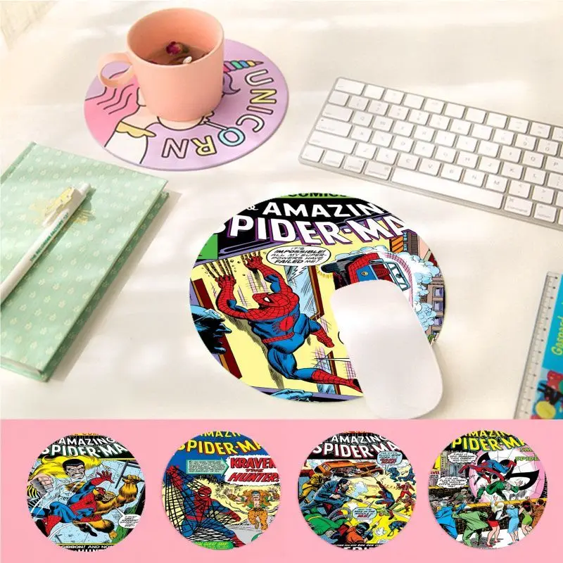 

S-Spider-Man Superhero Mousepad DIY Round Thickened Mouse Pad Oversized Gaming Keyboard Table Mat Desk Accessories Desktop Mat