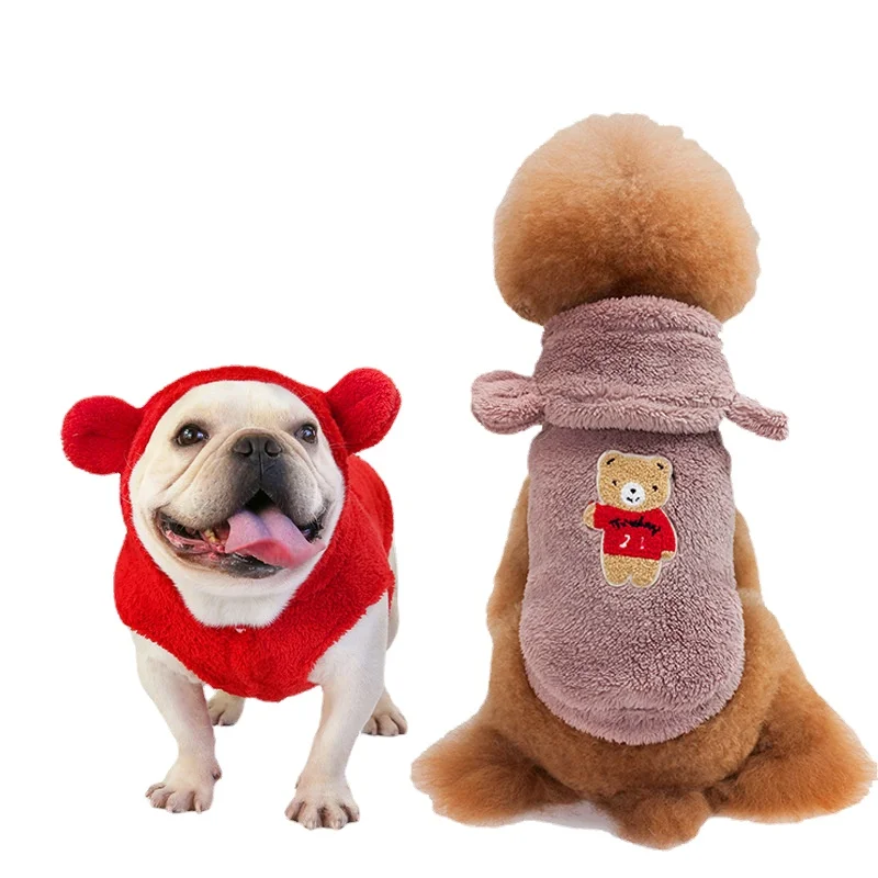 

Новогодние товары для домашних животных, одежда для собаки, Осень-зима, пальто с капюшоном с медвежьими ушками, жилет для домашних животных, зимняя одежда для йорков