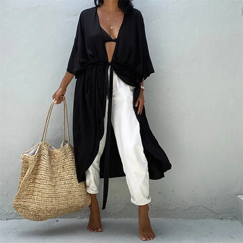 

New Sunscreen Women Cardigan Bikini Swimsuit Seaside Summer Holiday Solid Color Simple Bohemian Casual Dress Lady Clothing