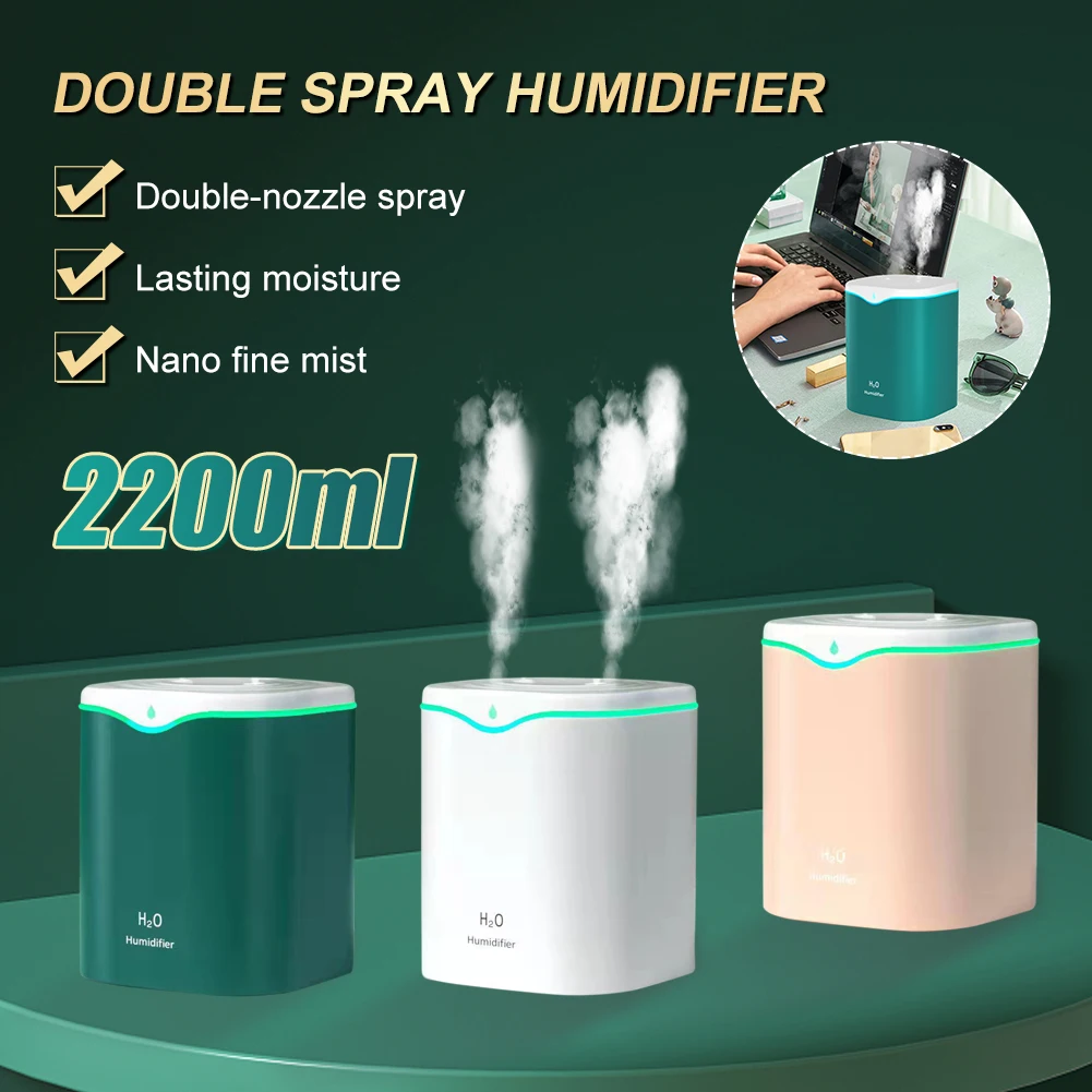

New 2200ML Double Spray Air Humidifier Essential Oil Diffuser Desktop Mute Cool Mist Sprayer Humidifier For Home Bedroom Office