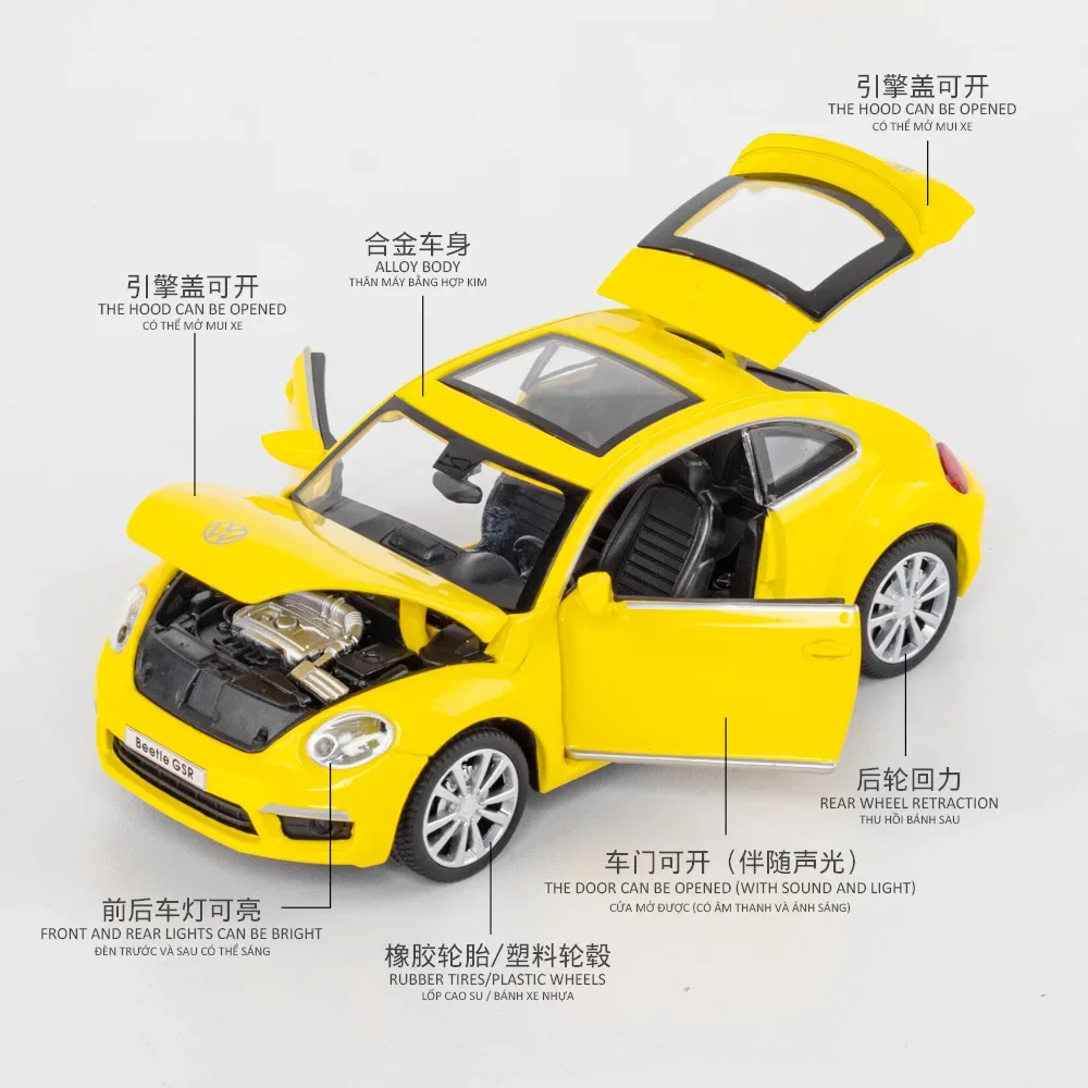 Модель автомобиля Volkswagen Beetle GSR 1:32 металлическая модель из сплава с откидной