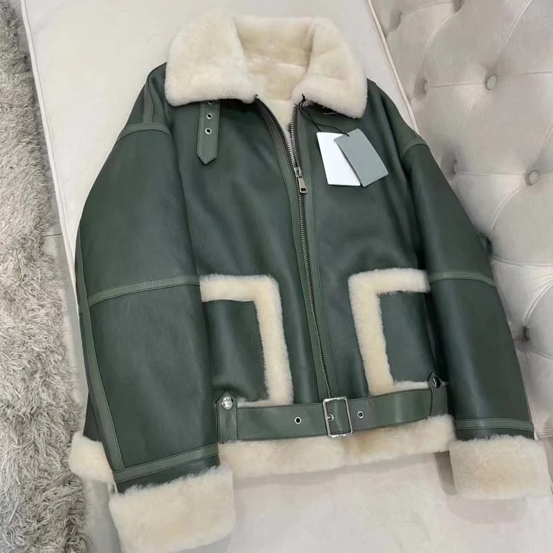 

Real Sheep Fur Short Natural Length Women Coat Winter Turn-Down Collar Thick Warm Outerwear Pockets Soft Genuine Sheepskin