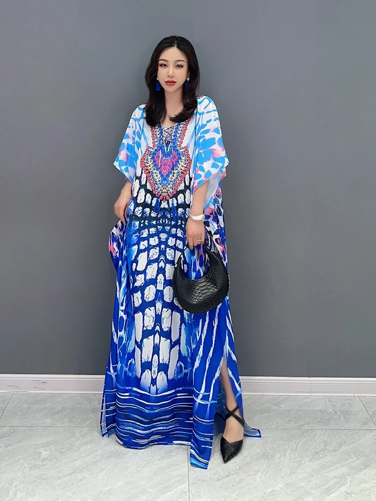

SuperAen Лето 2023 Новое корейское модное цветное платье с v-образным вырезом оверсайз повседневное женское платье Макси