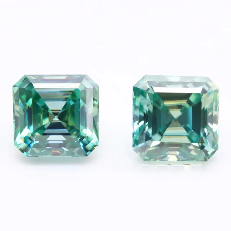 

0.5-3ct Blue Green Color VVS1 Asscher Cut Moissanite Loose Stones Certified Tower Moissanite Diamond Gemstone Pass Test for Diy