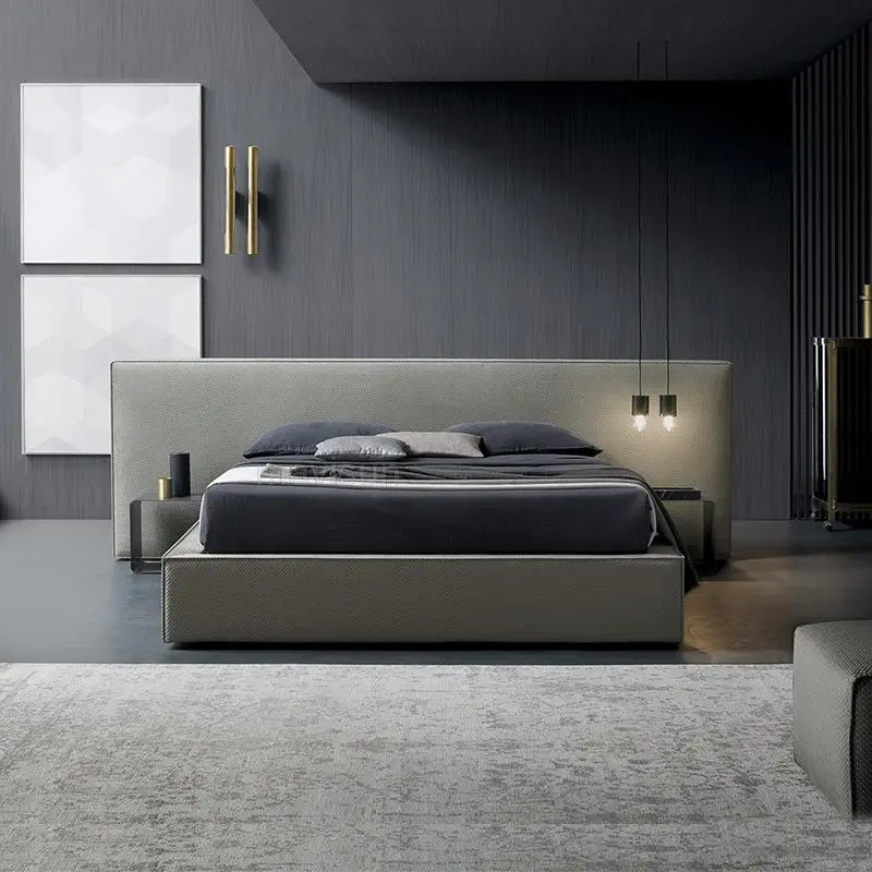 

Italian Style Light Luxury Cotton Linen Upholstered Bed Simple Bedroom Double Bed 2 Meters Large Villa Bedroom Furniture Supplie