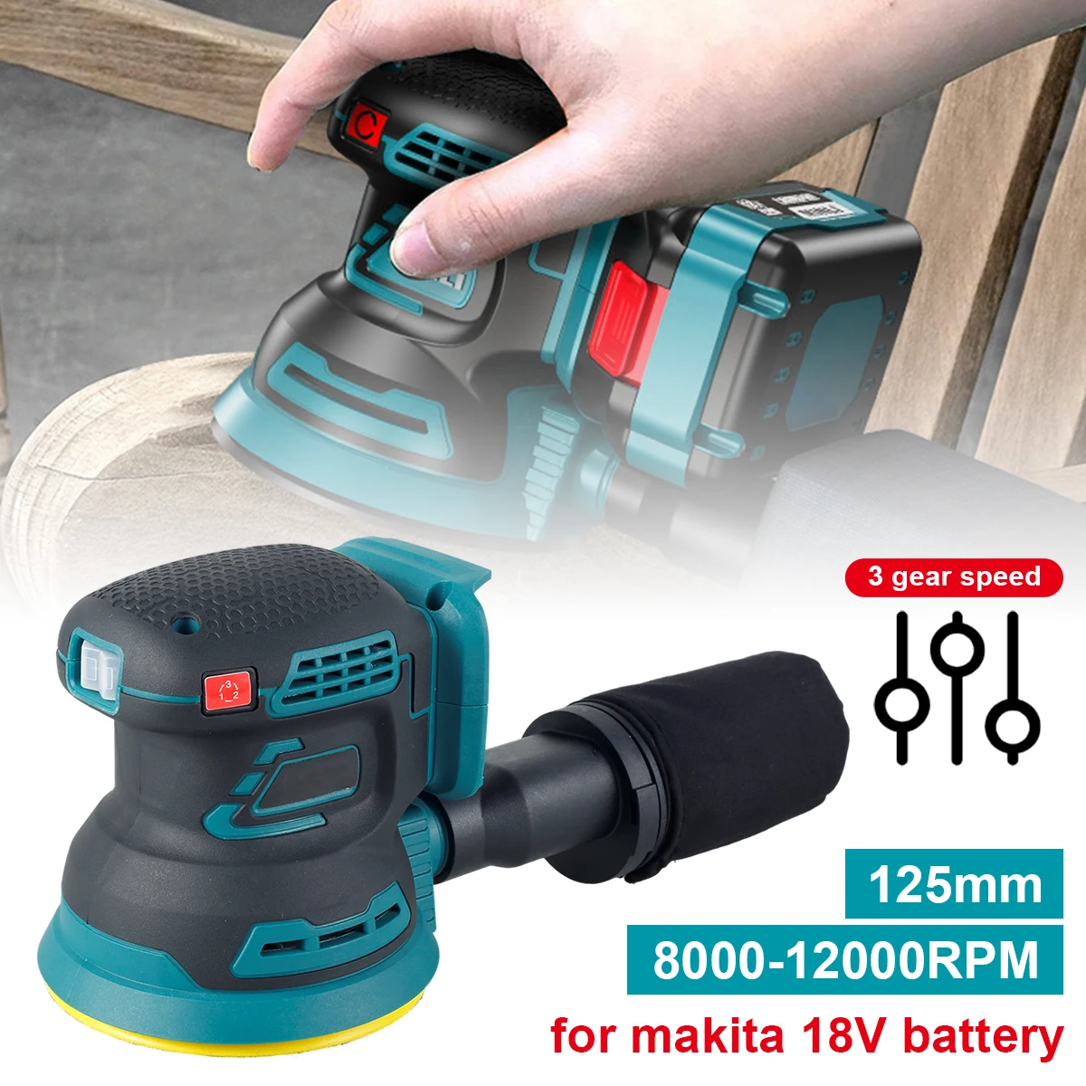 

Brushless Electric Sander 125mm Random Orbital Sander Machine Compatible with 18V Battery Dustproof Sander with Copper Motor
