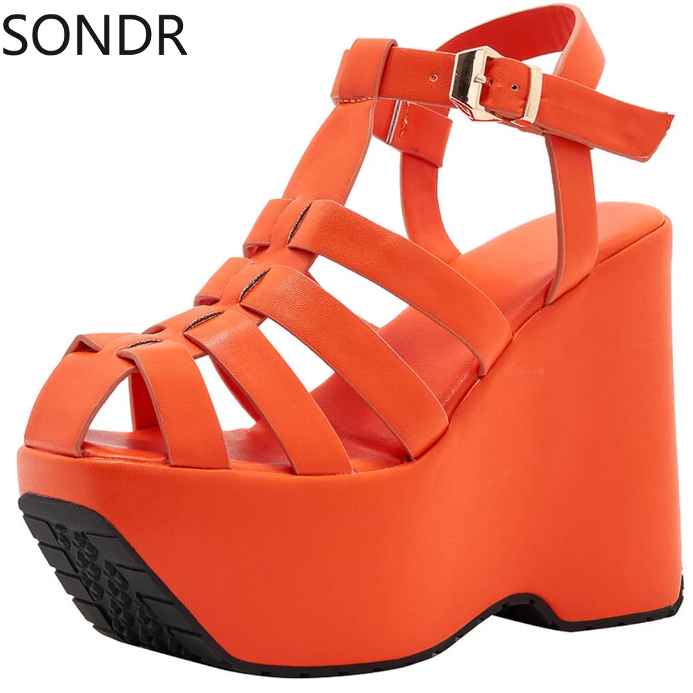 

Womens Platform Baoto T-strap Sandals Wedge Super High Heel Shoes Slingbacks Roman Gladiator Candy Colors Plus Size New