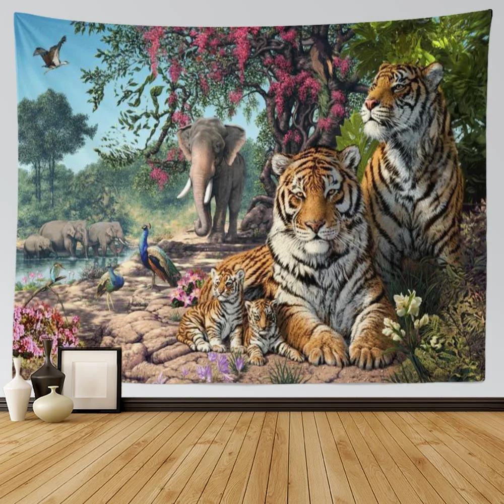 

Forest Tiger Pattern Living Room Tapestry Bedroom Background Wall Hanging Tapestry Tatami Bedside Art Decor Tapestry Wall Decor