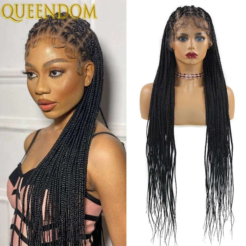 36 Inch Full Lace Front Knotless Box Braided Wig Long Full Lace Box Braid Wig Synthetic Crisscross Braided Wigs for Black Women