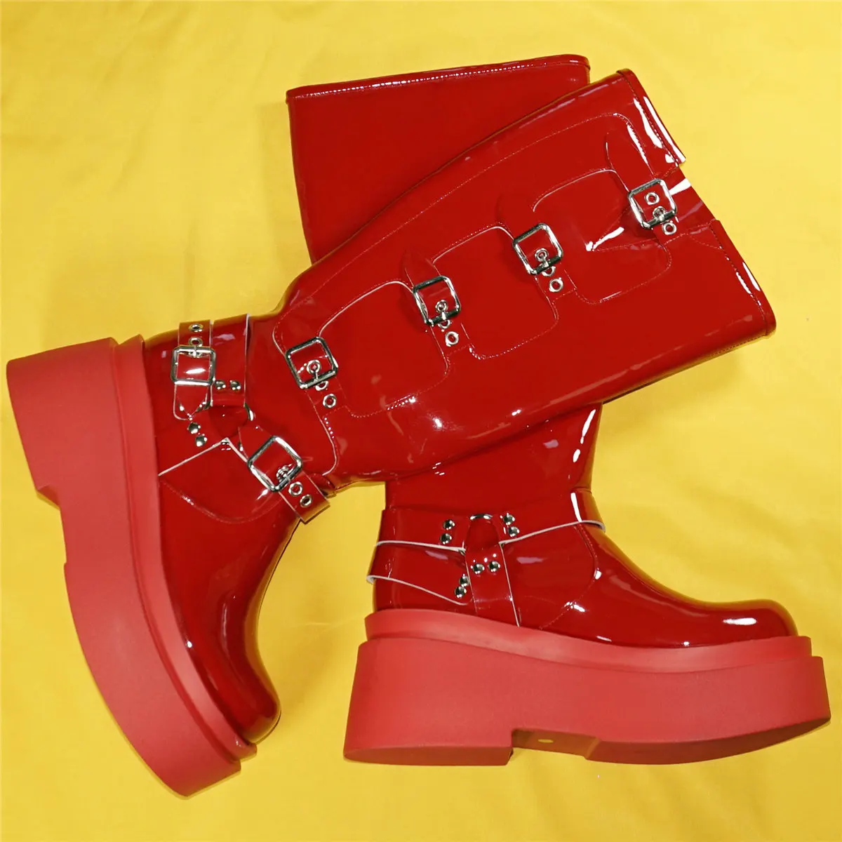 Red Wedges Fashion Sneakers Women Patent Leather Super High Heels Thigh High Boots Female Round Toe Platform Pumps Casual Shoes