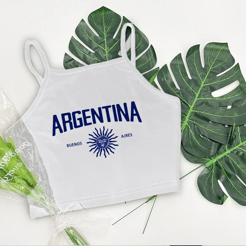 Женский укороченный топ с аргентинским принтом Повседневная однотонная майка