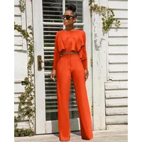 women ruffles two piece set 2022 autumn new irregular ruffle o neck tops and straight pants female fall 2 pieces outfits suit