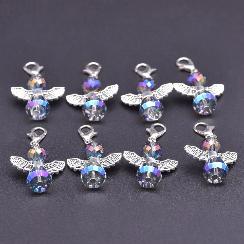 

5 шт./лот Кристалл Крыло ангела антикварный серебряный красочный подвеска ручной работы Подвеска DIY для браслета ожерелья