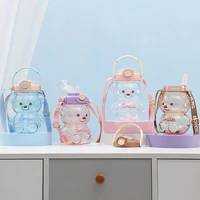 kawaii water bottle cute bear kettle travel sport tumbler portable drinking mug for child girl 1l plastic large capacity cup