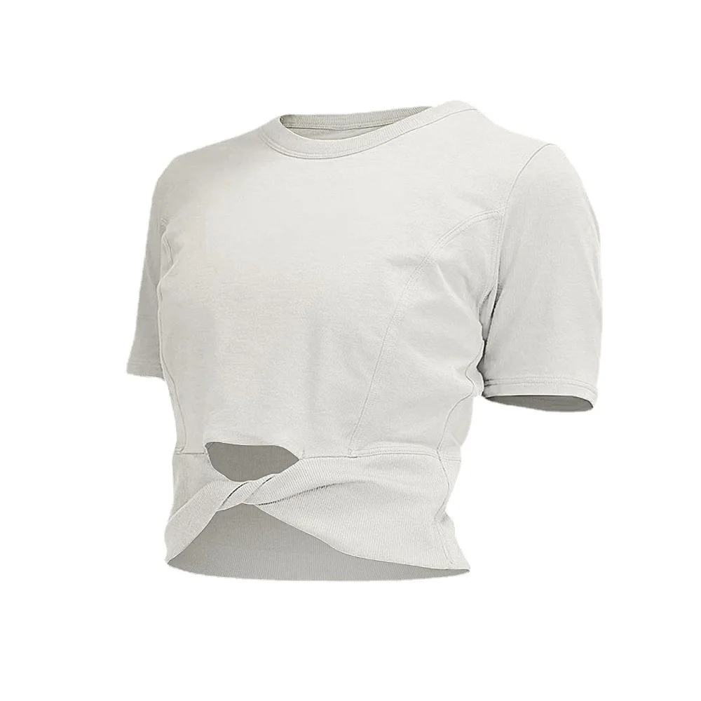 

Хлопковая рубашка в рубчик Lulu, сексуальный укороченный топ, рубашки с коротким рукавом, женская футболка для спортзала, дышащая одежда для йоги на лето