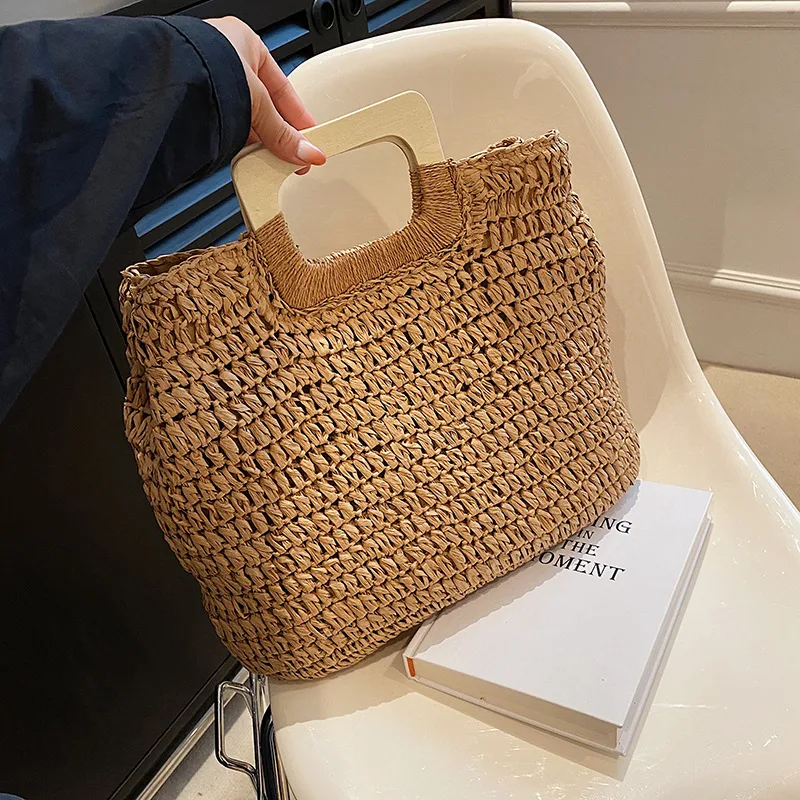 

2023 Summer Travel Beach Straw Bags Ins Chic Wicker Bucket Bag for Women High Capacity Fashion Woven Shopping Bag Lady Handbag