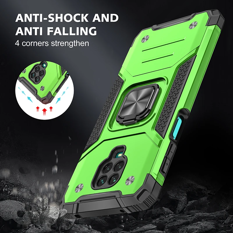 F3 POCO X3 F2 M4 X4 Pro Cases Shockproof Armor Case For Xiaomi Redmi Note 9S 10S 11S Pro Metal Ring Holder Stand Hard TPU Cover
