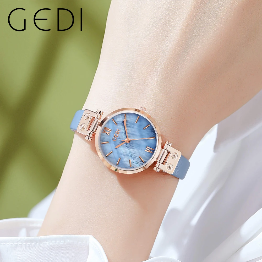 GEDI Fashion Quartz Watches for Women, Fritillary Dial Leather Strap 30m Waterproof Watch Woman Casual Elegant Ladies Clock Gift