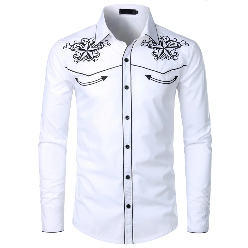 Black Embroidery Shirt Men 2022 Brand New Star Mens Button Down Shirts Men's Long Sleeve Dress Shirts Chemise Homme Camisa XXL