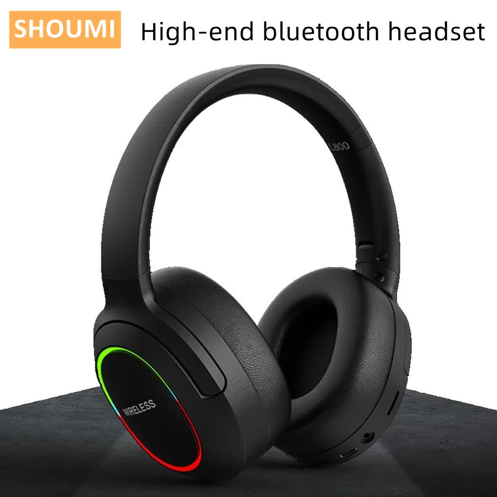 Shoumi LED Bluetooth Headphones Cheap Wireless Game Headsets BT5.1 Large Earmuff Earphone with Removable Mic Gaming Headset L800