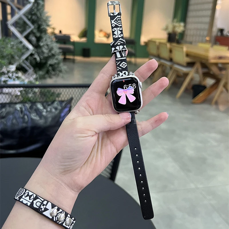 

INS Trendy Leather Strap for apple watch series 8 7 6 5 4 3 SE Slim Watchband For iwatch 49/45/41/44/42/40/38mm Man Woman Band