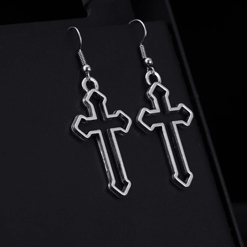 

Vintage Fashion Cross Dangle Drop Earrings for Women Korean Harajuku Jewelry Gothic Goth Accessories Hoop Sleeper crosses Punk