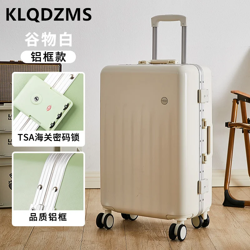 KLQDZMS Classic Vertical Trolley Luggage Female Multi-Size Portable Suitcase Aluminum Frame 20 Inch Silent Boarding Case