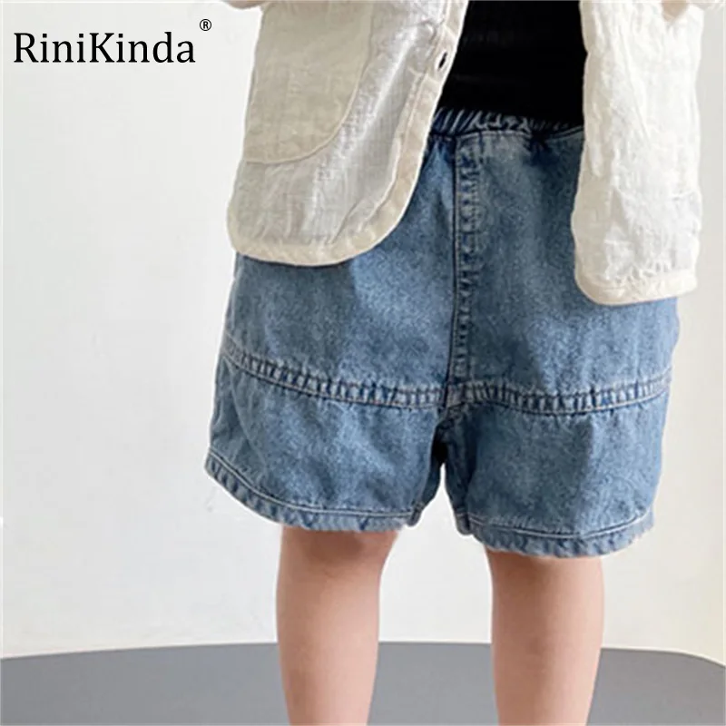 

RiniKinda 2022 Summer Denim Shorts For Boys And Girls Patched Solid Color Short Pants For Kids Toddlers Korean Pants