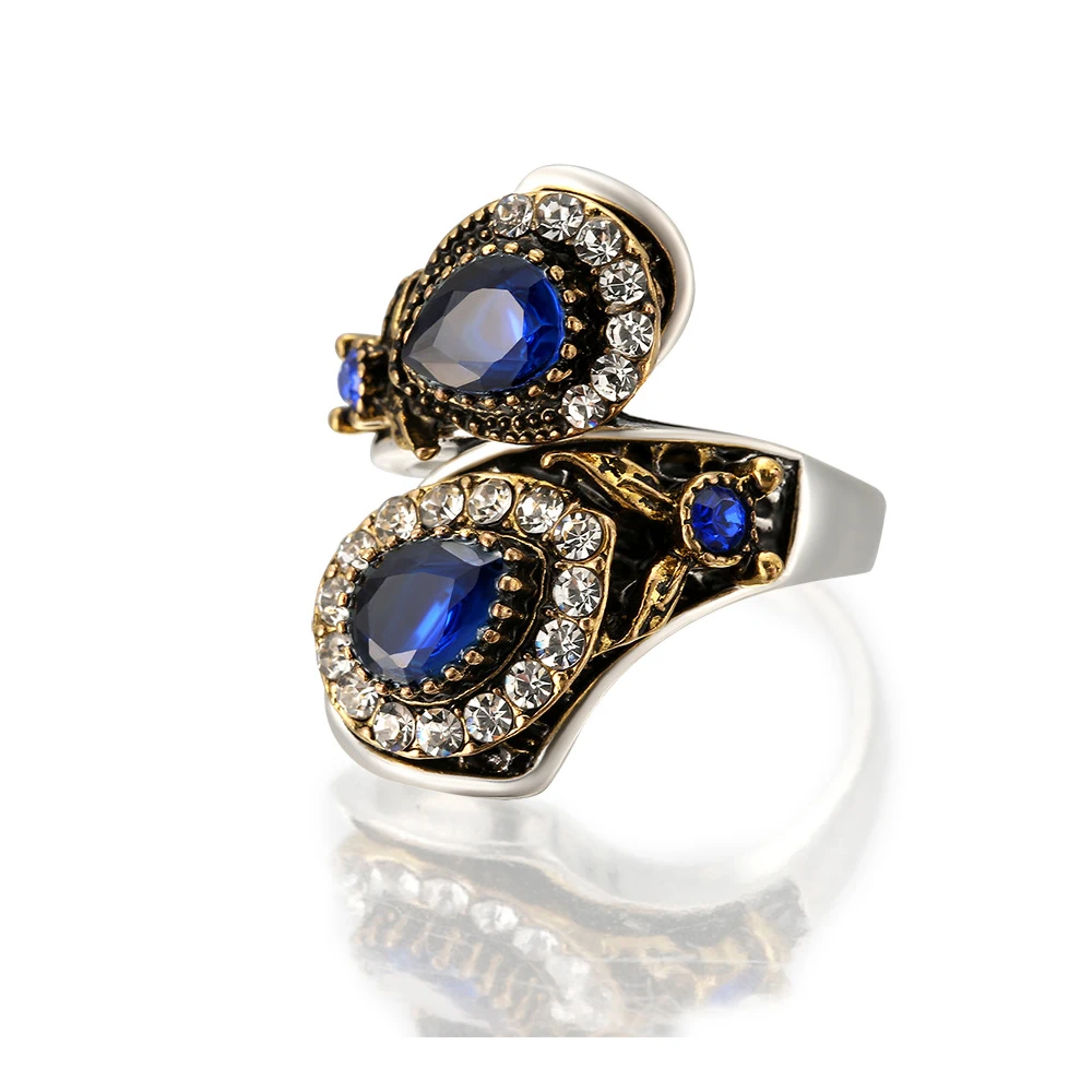 

Vintage Kyanite Flower Rings For Women Fashionable Upscale Alloy Crystal Geometric Ring Exquisite Female Jewelry Gift Wholesale