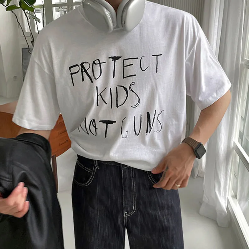 

Футболка SYUHGFA мужская с буквенным принтом, повседневный однотонный пуловер с круглым вырезом, модный топ в Корейском стиле, весна 2023