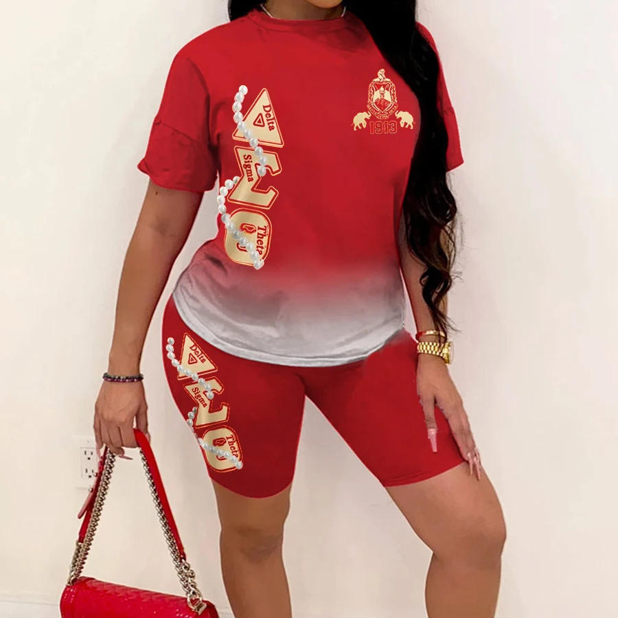 

Delta Sigma Theta Fashion printed gradient casual shorts T-shirt two-piece set
