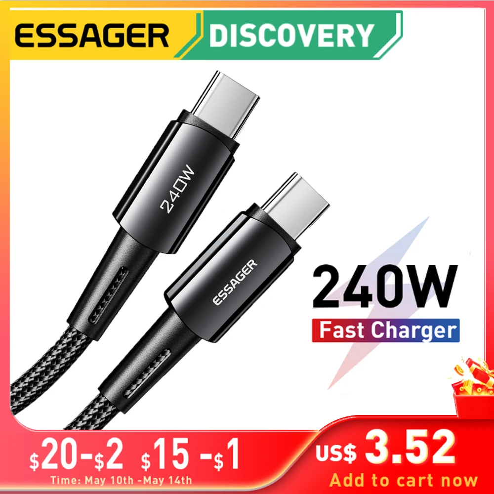 

Essager PD 240W Super Fast Charging Cables Type C To USB Type C Wire Cable 5A For Xiaomi Samsung Huawei Macbook iPad Data Cord