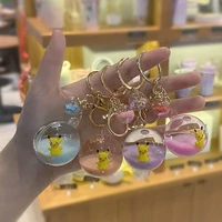 collectibles pokemon pikachu keychain oil liquid quicksand creative ring crystal ball floating car handbag pendant gifts toys