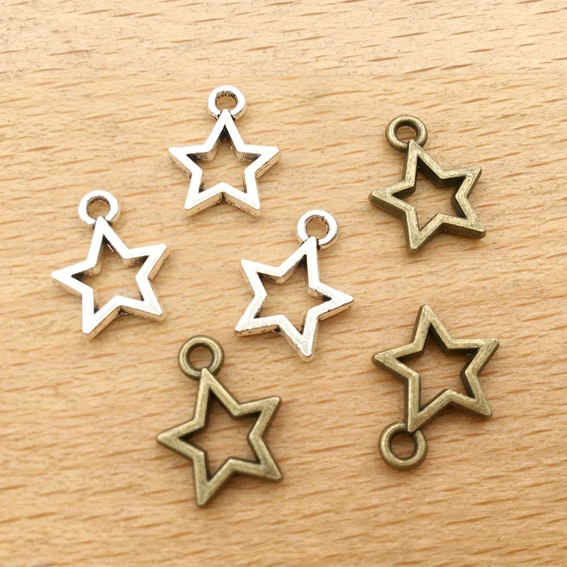 

50pcs Vintage Tibetan Antique Silver Bronze 12x9mm Hollow Star Pentagram Charms Pendant for DIY Bracelet Necklace Jewelry Making