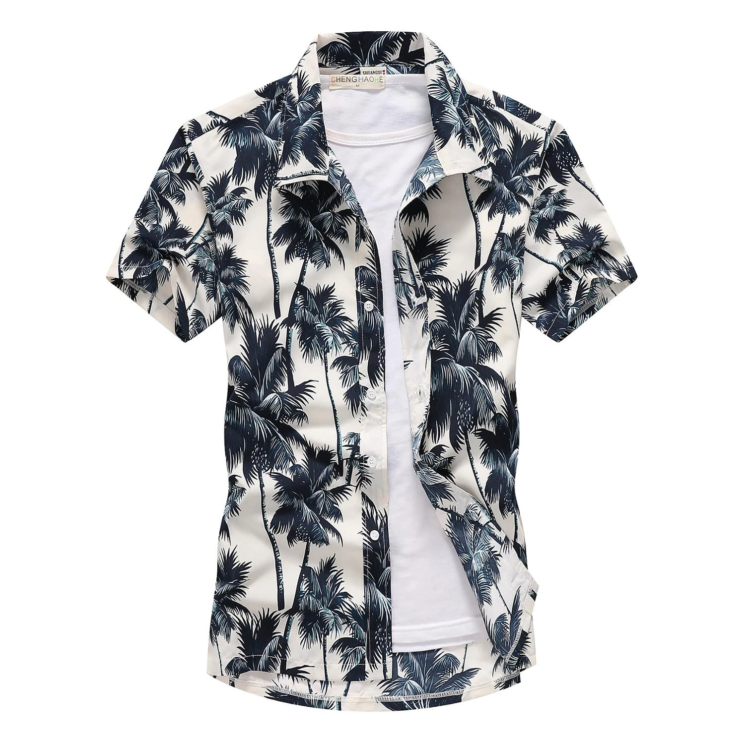 2022 Summer Mens Short Sleeve Hawaiian Shirt Quick Dry Casual Floral Beach Shirt Asian Plus Size M-5XL