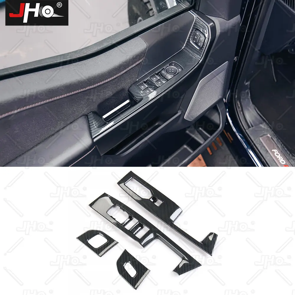 JHO ABS Carbon Grain Front Window Glass Control Button Panel Cover Trim Fit for Gen3 Ford F150 Raptor 2021 2022 2023 Accessories