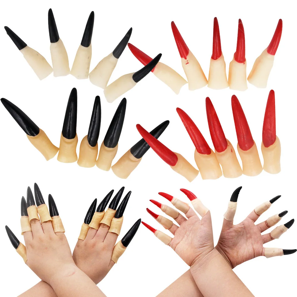 

1set Halloween Witch Fingernails 2 Size Red Black Fingernails for Halloween Cosplay DIY Dress up Party Supply Witch Nails